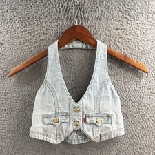 Levis Jean Western Vest Womens 6 Blue Cottonh Denim Cropped Button Front Casual