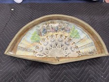 Antique Victorian Era Hand Carved Hand Painted Hand Fan
