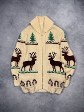 Original Cowichan Sweater Vintage Post WW2 50s Moose Chunky Knitted Zip Sweater