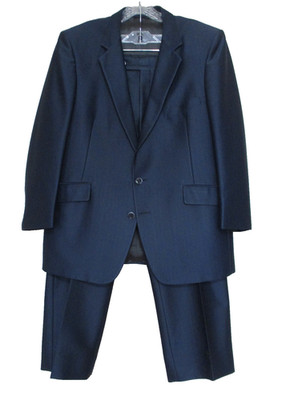 Vtg Phoenix Suit Men 46S Navy Blue Shiny Sharkskin Polyester Stripe