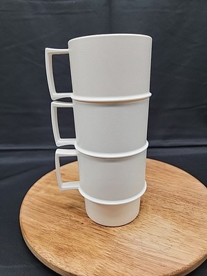 Vintage Tupperware Stackable White Coffee Mugs Set Of 3