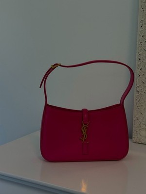 Authentic YSL Saint Laurent Le 5 à 7 Hobo Sm/Standard Bag Pink Calfskin Leather