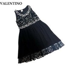 Valentino 100 silk sequin lace sleeveless dress black ladies party dress simple
