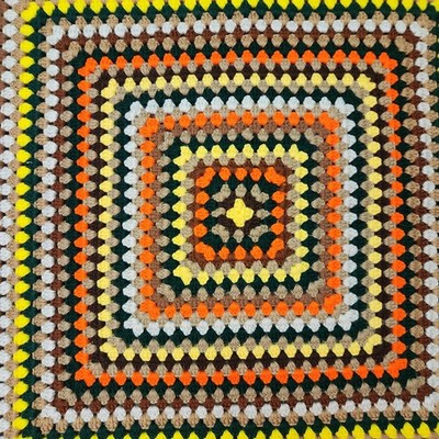Afghan Crochet Blanket Fall Colors Yellow Brown Orange Black White Lap Baby Pet