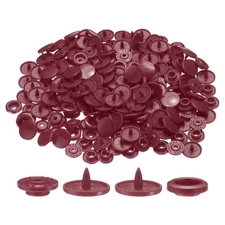 400 Set Plastic Snaps T5 Round Resin No-Sew Button Fasteners Kit, Deep Red