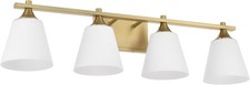4-Light Gold Bathroom Vanity Light Fixture Brass Wall Mount with Opal Glass Shad
