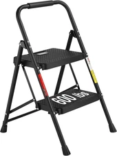 2-Step Ladder, Folding Step Stool, 600Lbs Max Load Capacity, Sturdy Steel, Non-S