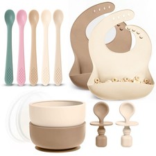 Baby Feeding Set Silicone Bib, Bowl Spoons for Self-Feeding, First Stage