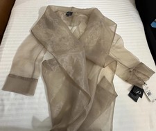 Adrianna Papell Organza 3/4 Sleeve Tie Wrap Beige Shimmer Champagne Sheer NWT