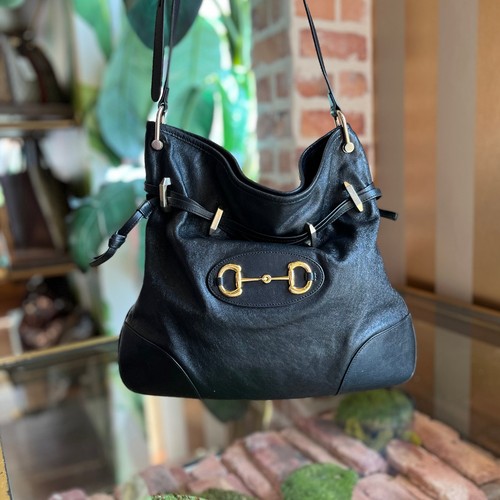 GUCCI Horsebit 1955 Messenger Black Leather Crossbody Bag