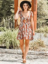 Free People Miss Right Mini Dress Sz XS Floral Print Cap Sleeve Boho Festival