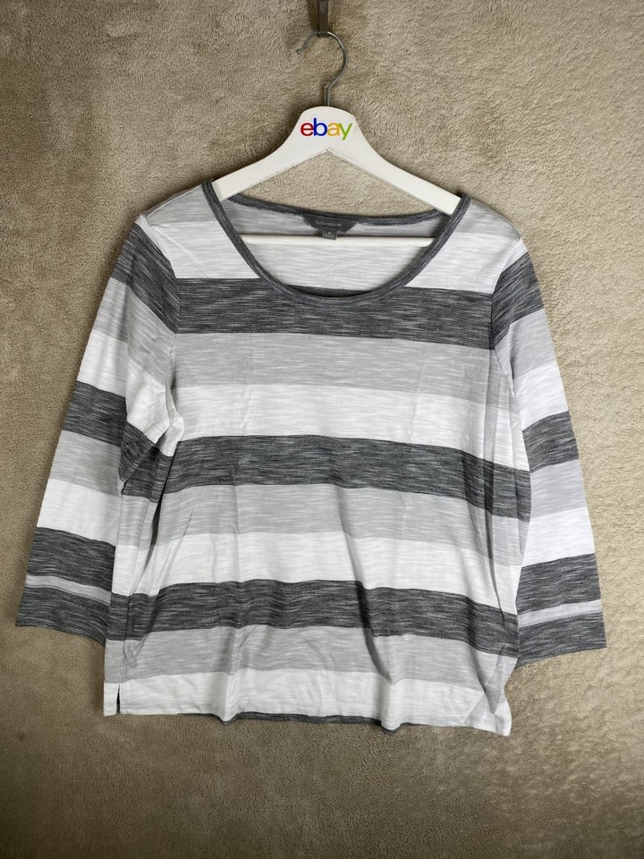 suzannegrae Casual T-Shirts Tee Top Size M Womens Grey Striped Long Sleeve