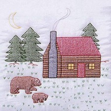 Stamped White Quilt Blocks 18"X18" 6/Pkg-Cabin  Bears