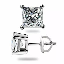 2.00Ct Princess Cut Moissanite Stud Earrings ...