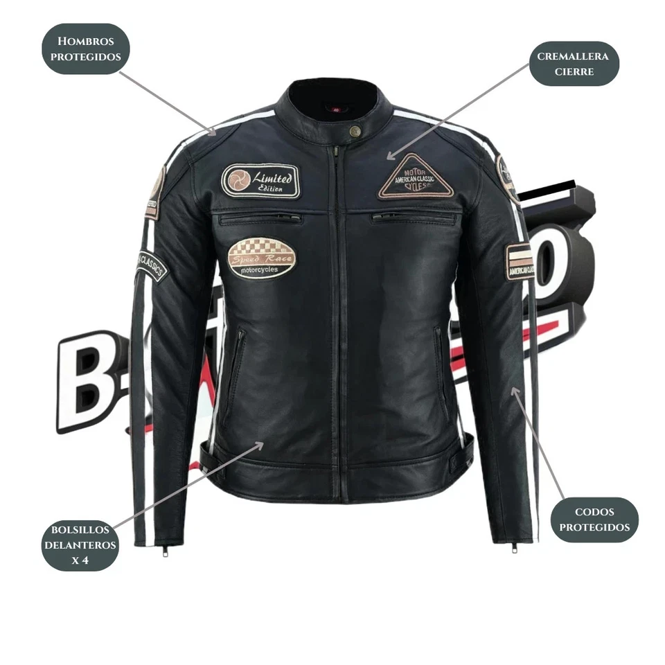 Chaqueta Mujer Moto Cuero Chaqueta Protector CE Chaqueta Motera Negro Cafe - Imagen 4 de 4