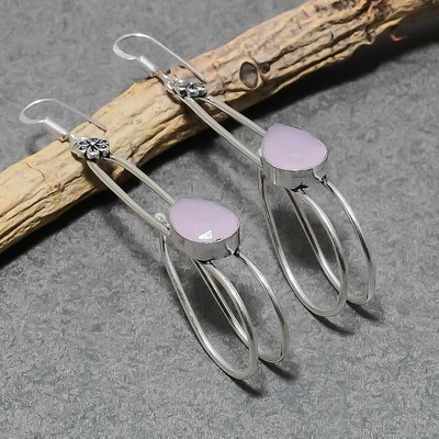 Faceted Rose Quartz Pear Gemstone Drop Dangle Earrings Jewelry 2.70'' SR 5154