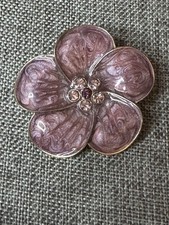 Purple Enamel Flower Pin Brooch with Pink Rhinestone Center Vintage Used Great