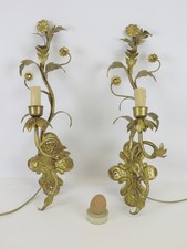 DUE APPLIQUE DORATE FERRO BATTUTO VINTAGE DECORO FLOREALE FIORI FOGLIE B17