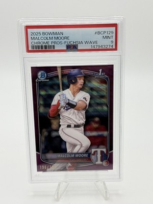2025 Bowman - Malcolm Moore Fuchsia Wave Refractor /199 #BCP-129 PSA 9