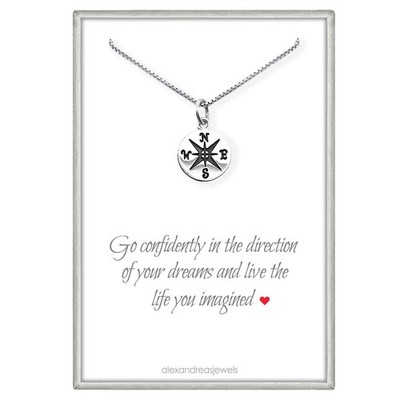Small Compass Necklace Sterling Silver, Go Confidently in the Direction of Yo...
