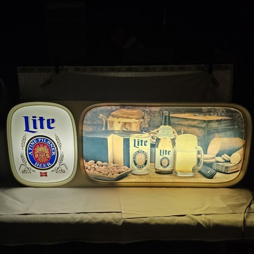 Vintage 1978 Miller Lite Beer Sign 4ft Long! Lights Up Works Great SO COOL READ⬇