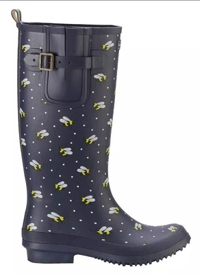 Ladies Wellies Briers Long Wellington Boots Waterproof Garden Shoes Navy Bees