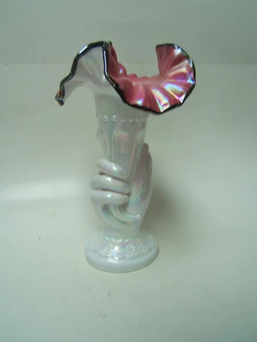 Fenton Black Rose Hand Vase 10 1/2" Tall 6" Diameter Excellent Condition