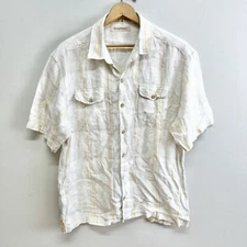 Tommy Bahama Short Sleeve Button Up Ivory Plaid Linen Shirt Men’s L