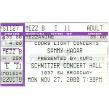 SAMMY HAGAR Concert Ticket Stub PORTLAND OREGON 11/27/00 TEN 13 VAN HALEN Rare