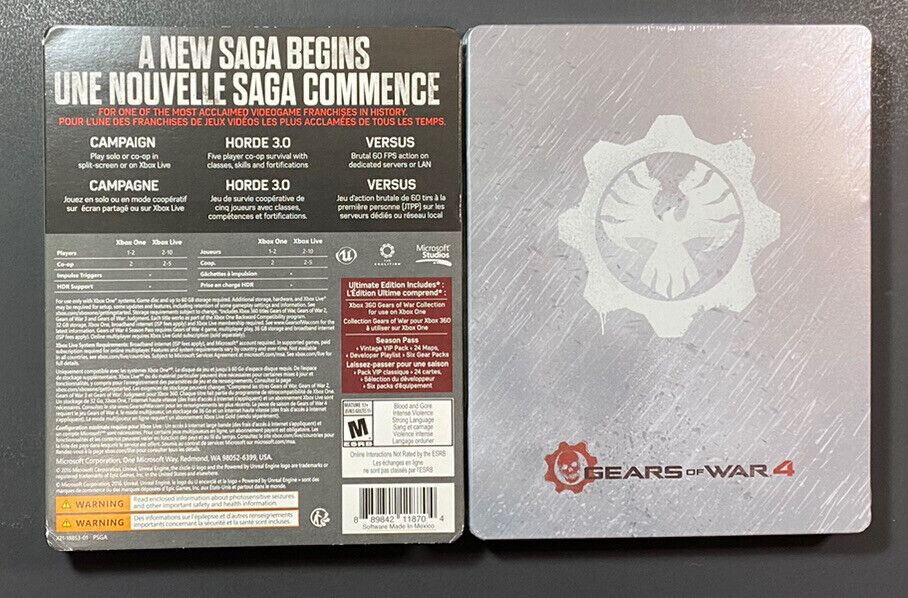  Gears of War 4: Ultimate Edition (Includes SteelBook with  Physical Disc + Season Pass + Early Access) - Xbox One : Gears of War 4  Ultimate Edition: Video Games