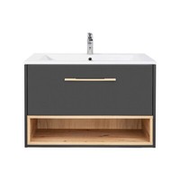 Waschtisch 80Cm Keramik Waschbecken Anthrazit Eiche Badezimmer Bad BadmöBel
