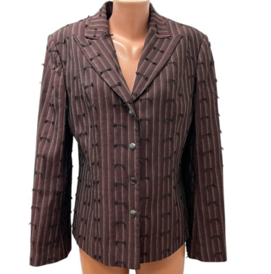 OHDD by SAVE THE QUEEN size L - XL Jacket Blazer Brown Striped LOGO - Buttons
