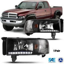 LED DRL Corner Headlights Black/Clear Fit For 1994-2002 Dodge Ram 1500 2500 3500