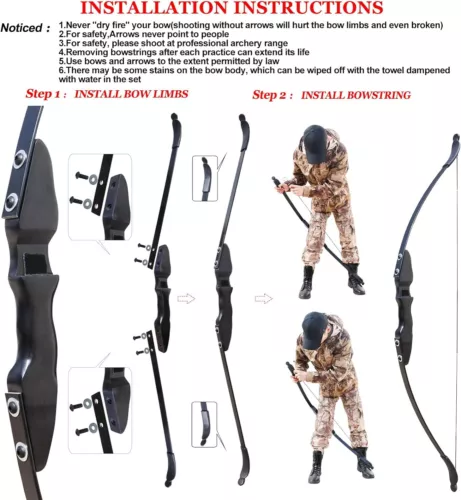 52'' Archery Recurve Bow 40LBS Hunting Arrows Set Wooden Bow for Adults Beginner - Picture 12 of 16