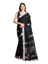 Women's Linen Hand Gota Woven Saree With Unstitched Blouse Piece
