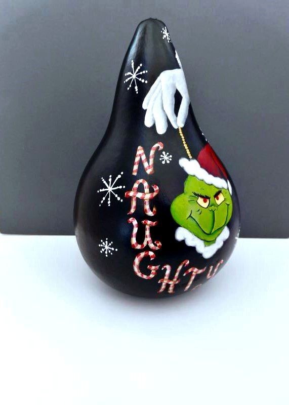 Hand Painted Christmas Santa Hand Grinch Decoration Gourd.5 Day Auction