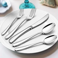 40 Piece Stainless Steel Silverware Set, Modern Flatware, Set of 8,Mirror Finish