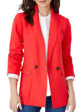 NWT ANN TAYLOR RED LINEN BLEND RELAXED DOUBLE BREASTED LONG BLAZER SZ 2