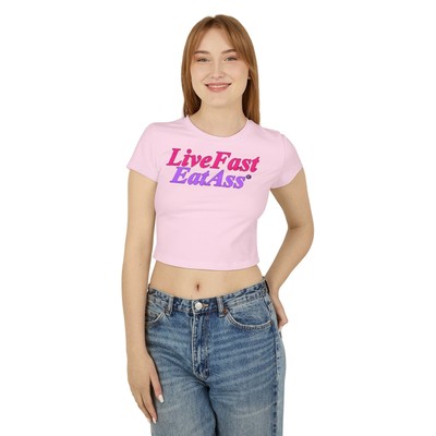 Cheeky Women's Cropped T-Shirt: ''Live Fast'' Hot Pink & Purple Fun Playful Design
