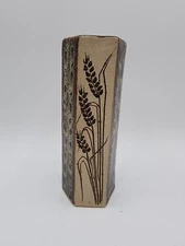 O'Keane Handmade Art Pottery Wheat Hexagon Vase 8 1/8” Tall
