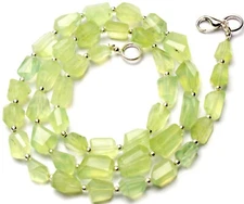 Natural Gem Prehnite Faceted Freeform Nugget Shape Beads Necklace 19.5" 167Cts.