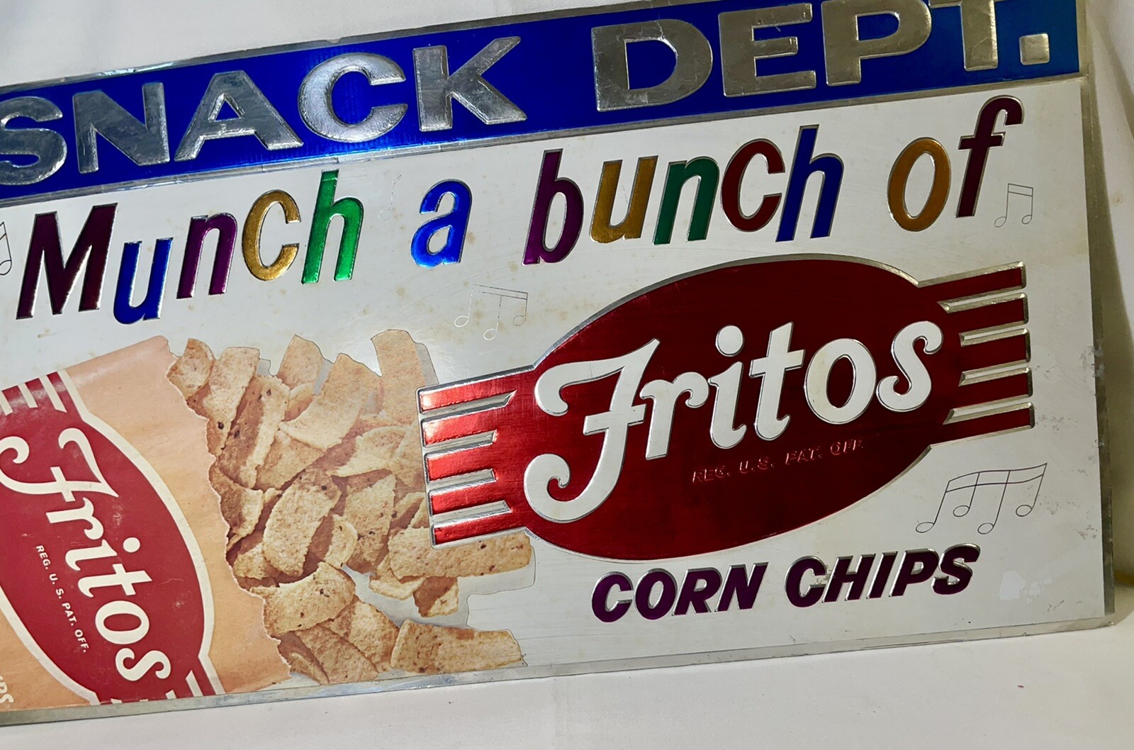 Frito Sign Frito sign Munch A Bunch Of Frito Corn Chips 1970s Embossed Foil ...