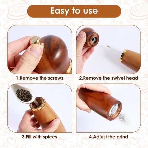 Wood Salt and Pepper Grinder Set with Base Coarseness Adjustable Salt qimqW}