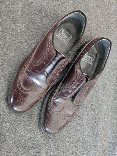 Scarpe uomo vintage Sears 9 D 74609 pelle bordeaux punta alare Oxford - Foto 2 di 11