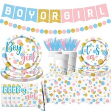 Baby Gender Reveal Party Supplies 142Pcs Boy Girl Plates Napkins Pink Blue