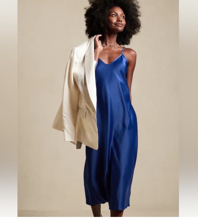 Banana Republic size S Blue Satin Dress NWT