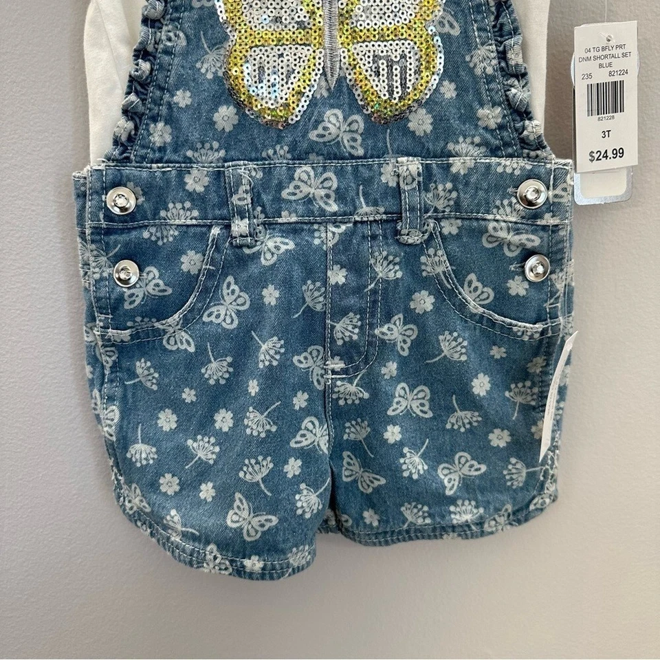 Conjunto corto Little Lass azul Jean Butterfly para niños pequeños con camiseta blanca talla 5Y nuevo con etiquetas Foto 4 de 4