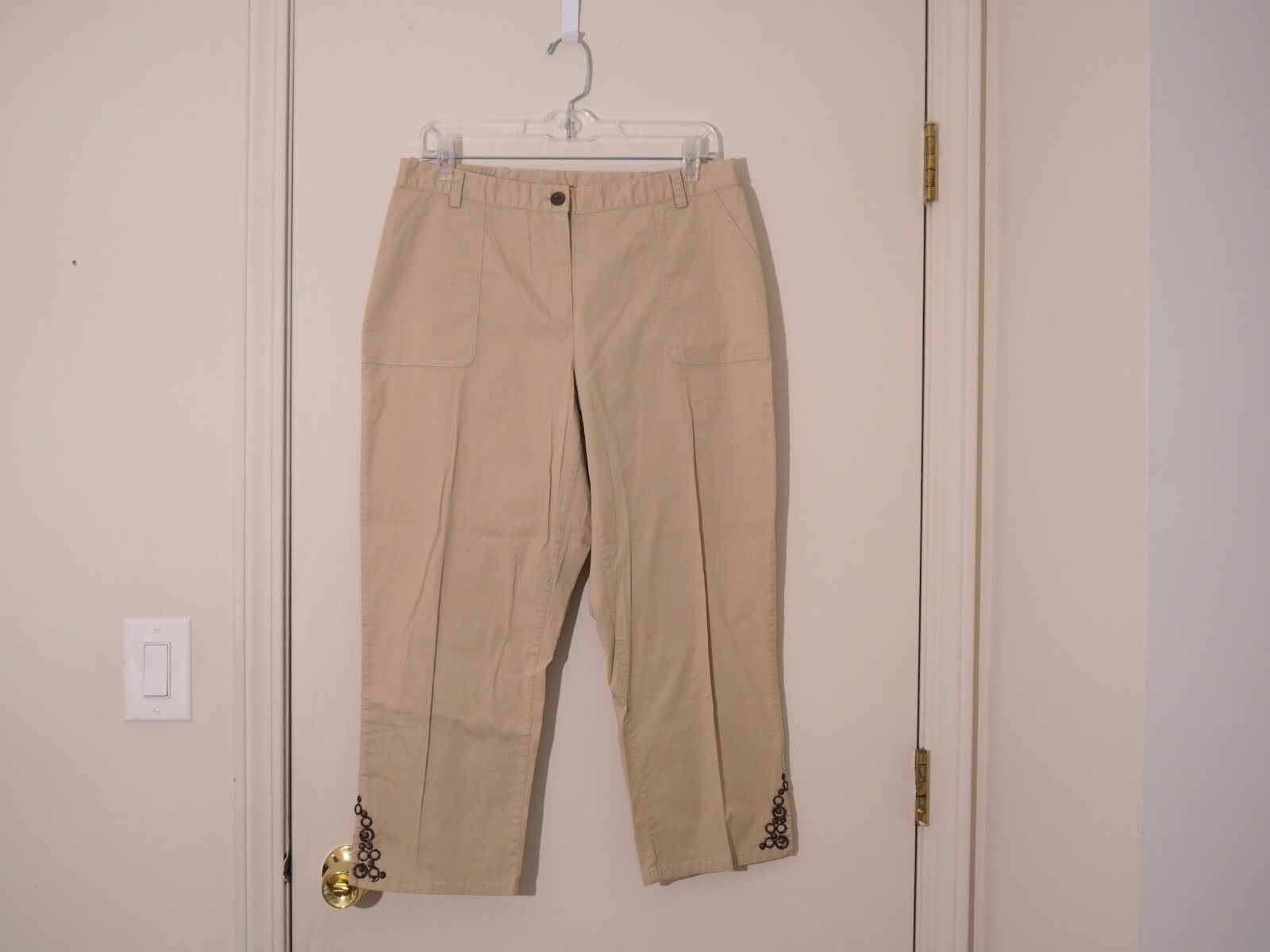 RUBY RD. Beige Cotton Blend Stretch Embellished P… - image 1