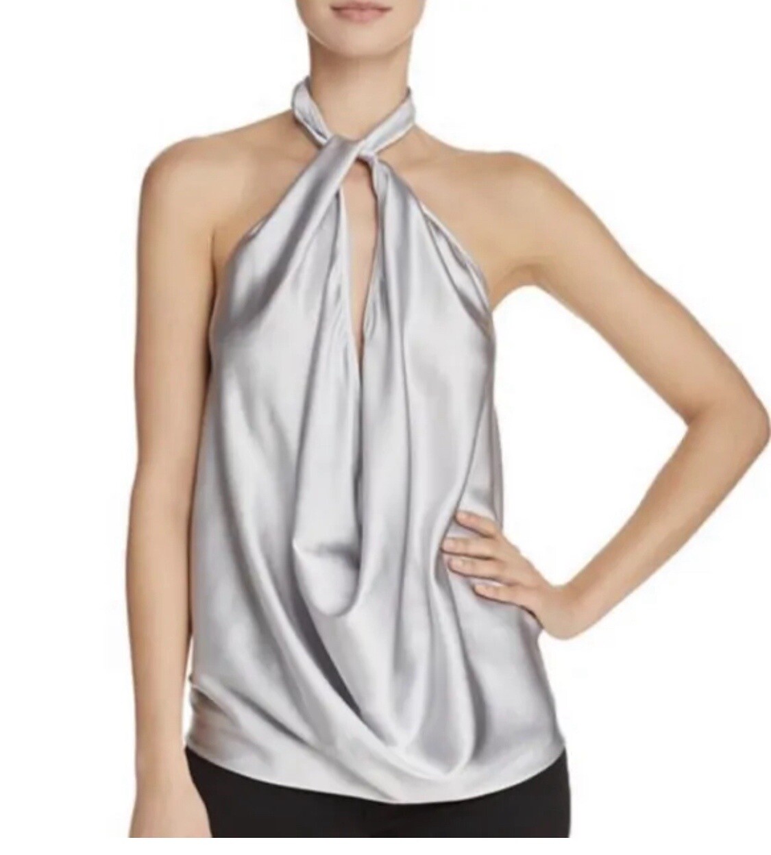 Ramy Brook M Harriet Halter Silk Deep Fuchsia Charmeuse Slvless Top Blouse Shirt thumbnail 6