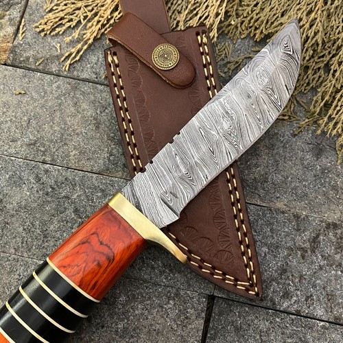 SHARD™® Custom HAND FORGED Damascus Skinner Knife Hunting & Camping W/Sheath - Picture 6 of 9